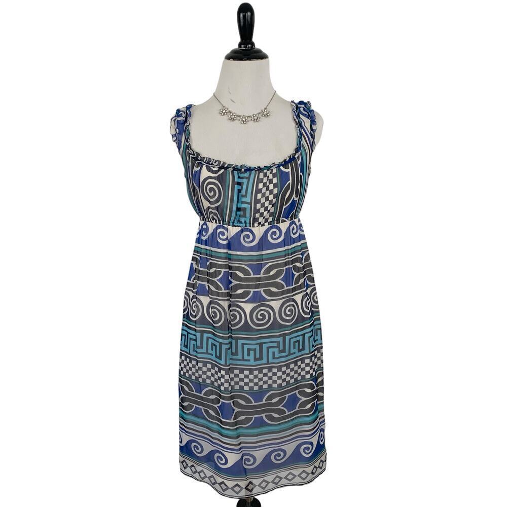 DVF Silk Mini Dress Blue Geometric Print Sleeveless Size 2